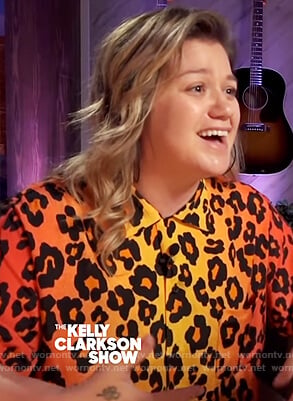 Kelly's orange leopard print shirtdress on The Kelly Clarkson Show