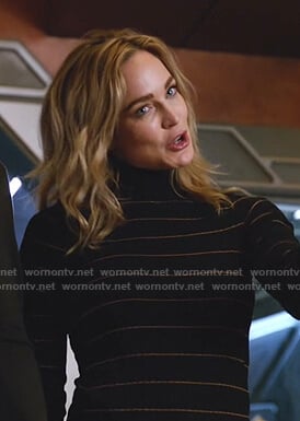 Sara's black striped turtleneck sweater on Legends of Tomorrow