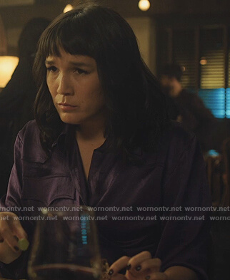 Sara's purple satin shirtdress on Love Life