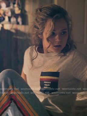 Courtney's gray side stripe sweatpants on Stargirl