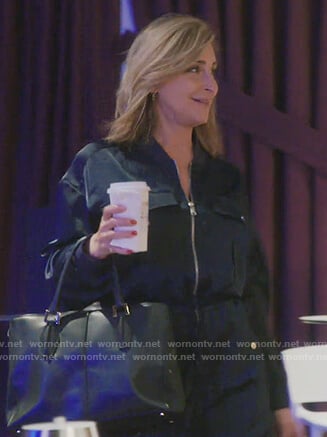Sonja's blue satin jumpsuit on The Real Housewives of New York City