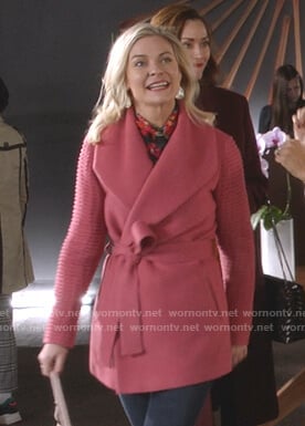Stephanie's pink ribbed sleeve wrap coat on Good Witch