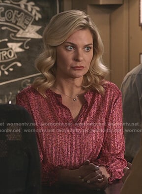 Stephanie's pink floral striped blouse on Good Witch