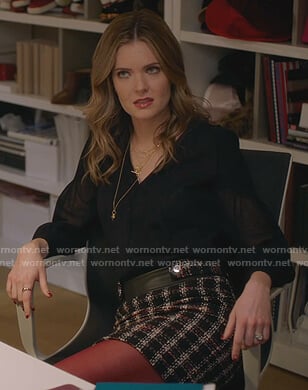 Sutton's black tweed mini skirt on The Bold Type