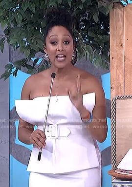 Tamera's white belted strapless top on The Real