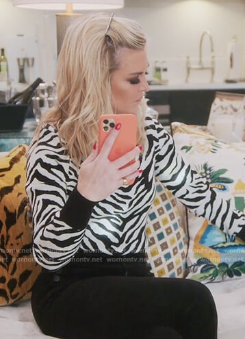 Tinsley's white zebra stripe sweater on The Real Housewives of New York City