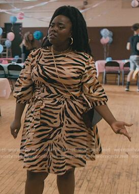 Shay's zebra stripe tie waist dress on The Chi