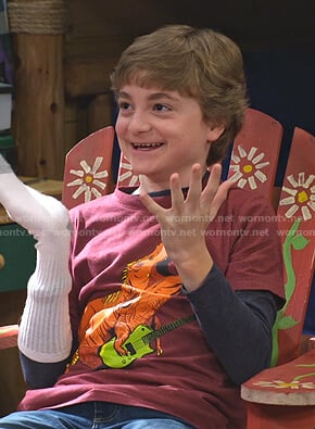 Fin's red dinosaur print tee on Bunkd