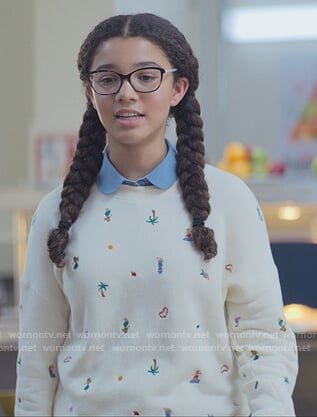 Mary-Anne's white embroidered sweater on The Baby-Sitters Club