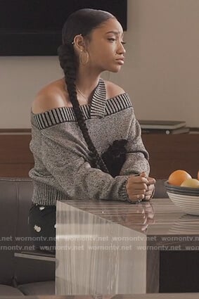 Zora's gray off shoulder sweater on Greenleaf