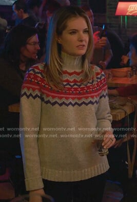 Sutton's grey fair isle turtleneck sweater on The Bold Type