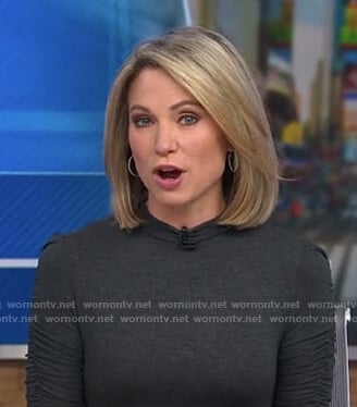Amy's grey ruched sleeve dress on Good Morning America