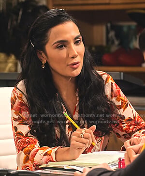 Ava Page's beige rose print blouse on The Expanding Universe of Ashley Garcia