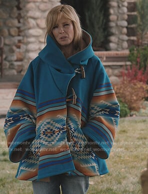 Beth's blue hooded coat on Yellowstone
