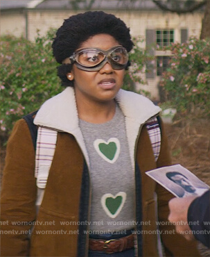 Beth's gray heart print sweater on Stargirl