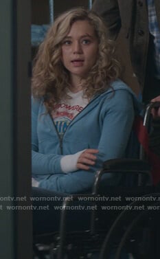 Courtney's graphic tee and blue hoodie on Stargirl