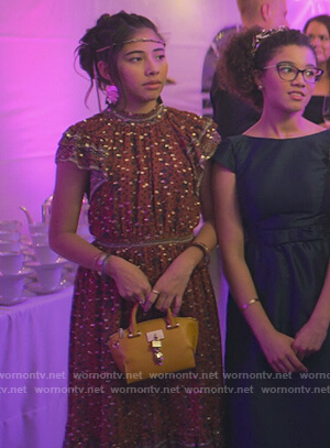 Dawn's brown printed midi dress on The Baby-Sitters Club