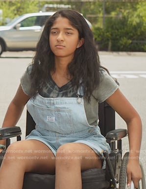 Devi's denim romper on Never Have I Ever