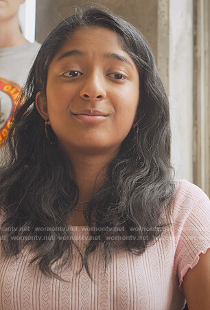 Devi's pink embroidered top on Never Have I Ever
