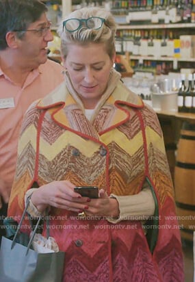 Dorinda's multicolored chevron cape coat on The Real Housewives of New York City