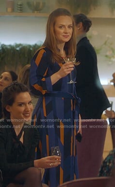 Eva's blue geometric print shirtdress on The Bold Type