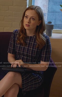 Eva's navy plaid short sleeve dress on The Bold Type