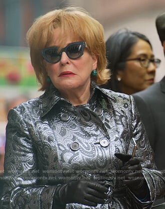 Hadassah's silver brocade coat on The Politician