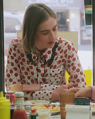 Hannah's white apple print blouse on The Real Housewives of New York City