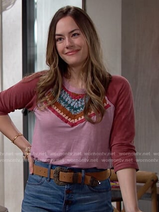 Hope's crochet colorblock raglan on The Bold and the Beautiful