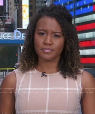 Janai's beige windowpane sleeveless dress on Good Morning America