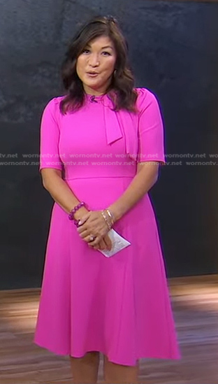 Juju Chang's pink tie neck dress on Good Morning America