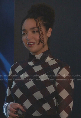 Kat's check turtleneck mesh top on The Bold Type