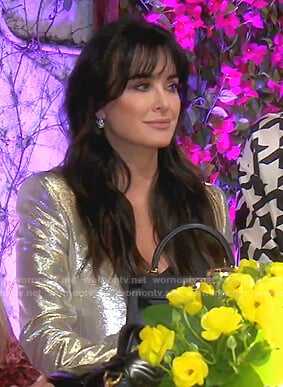 Kyle's metallic blazer with contrast lapel on The Real Housewives of Beverly Hills