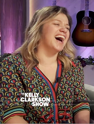 Kelly's mixed print wrap dress on The Kelly Clarkson Show