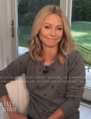 Kelly's grey embellished sweatshirt on Live with Kelly and Ryan