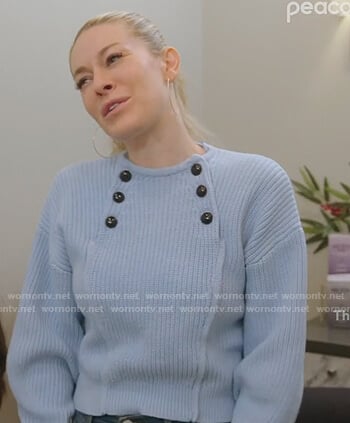 Leah's blue button detail sweater on The Real Housewives of New York City