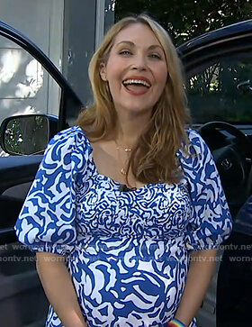 Lori Bergamotto's white and blue abstract print dress on Good Morning America