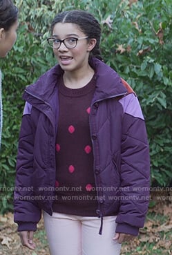 Mary-Anne's burgundy polka dot sweater on The Baby-Sitters Club