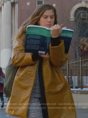 McAfee's brown leather shearling coat on The Politician