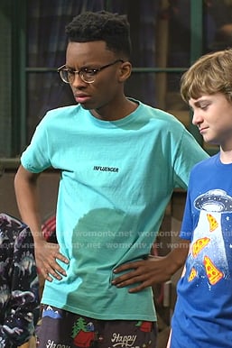 Noa's green Influencer Tee on Bunkd