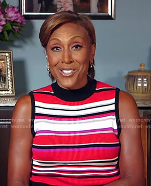 Robin's red striped sleeveless knit top on Good Morning America