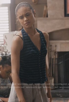 Sophia's stripe button front halter top on Greenleaf