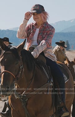 Teeter's red ombre plaid shirt on Yellowstone