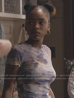 Zora's floral mesh tee on Greenleaf