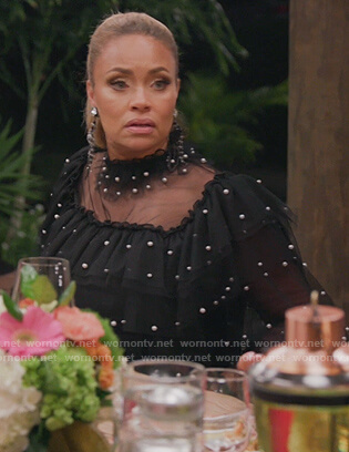 Gizelle's black tulle pearl embellished top on The Real Housewives of Potomac