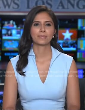 Zohreen Shah's light blue v-neck dress on Good Morning America