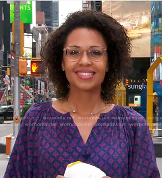Adrienne's blue and purple printed shirtdress on Good Morning America