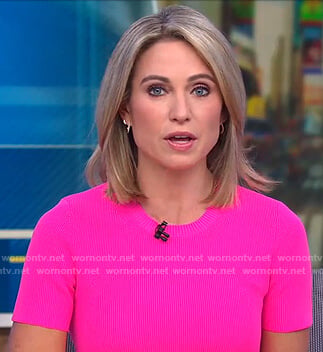 Amy's pink ribbed short sleeve dress on Good Morning America