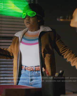 Beth's white rainbow stripe sweater on Stargirl