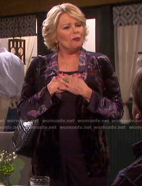 Bonnie's purple floral velvet jacket on Days of our Lives
